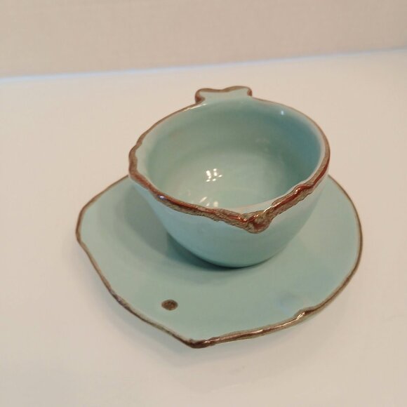 Riomaggiore Italy Fish Cup And Saucer Handcrafted Cup And Saucer Seafoam Green - Picture 3 of 8